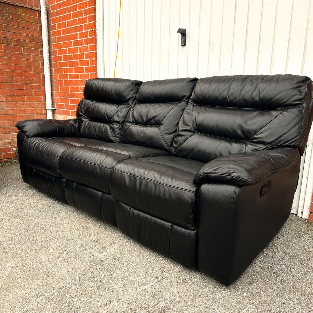 DFS 3 & 2 Seater Recliners Sofa Set - Genuine Black Leather