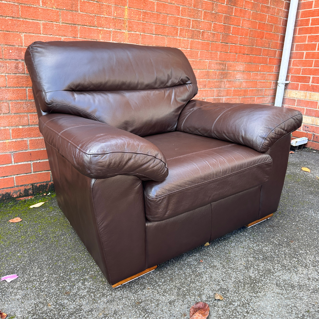 Brown Leather 3+1 Seater Sofa Set with Footrest