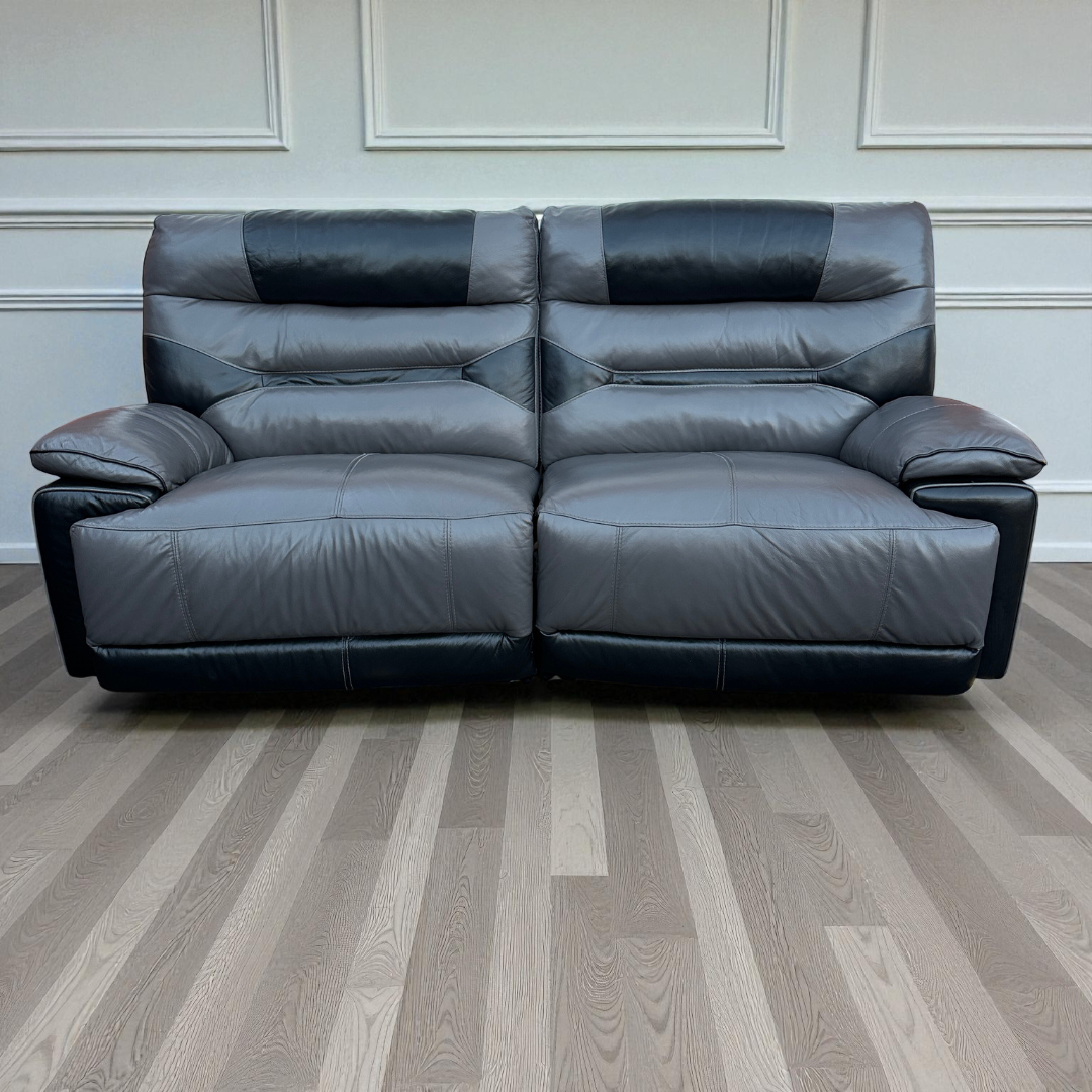 Two Tone 3 & 2 Seater Recliners Sofa Set - Dark Grey / Black Leather (DFS)