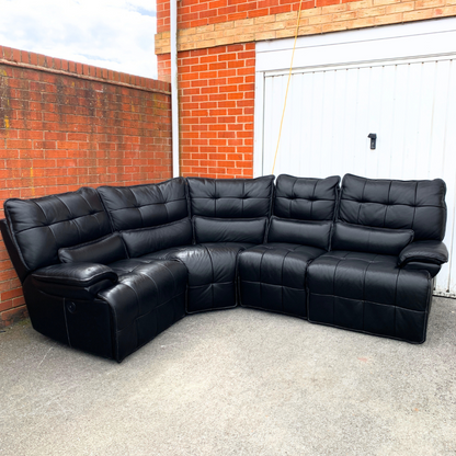 Sofology 5 Seater Electric Recliner Corner Sofa in Genuine Black Leather