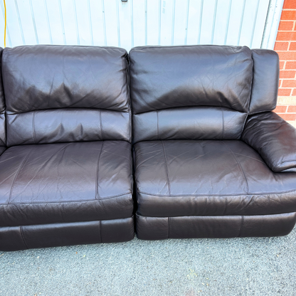DFS Brown Leather 6/7 Seater Corner Sofa & Footstool - Electric Recliner