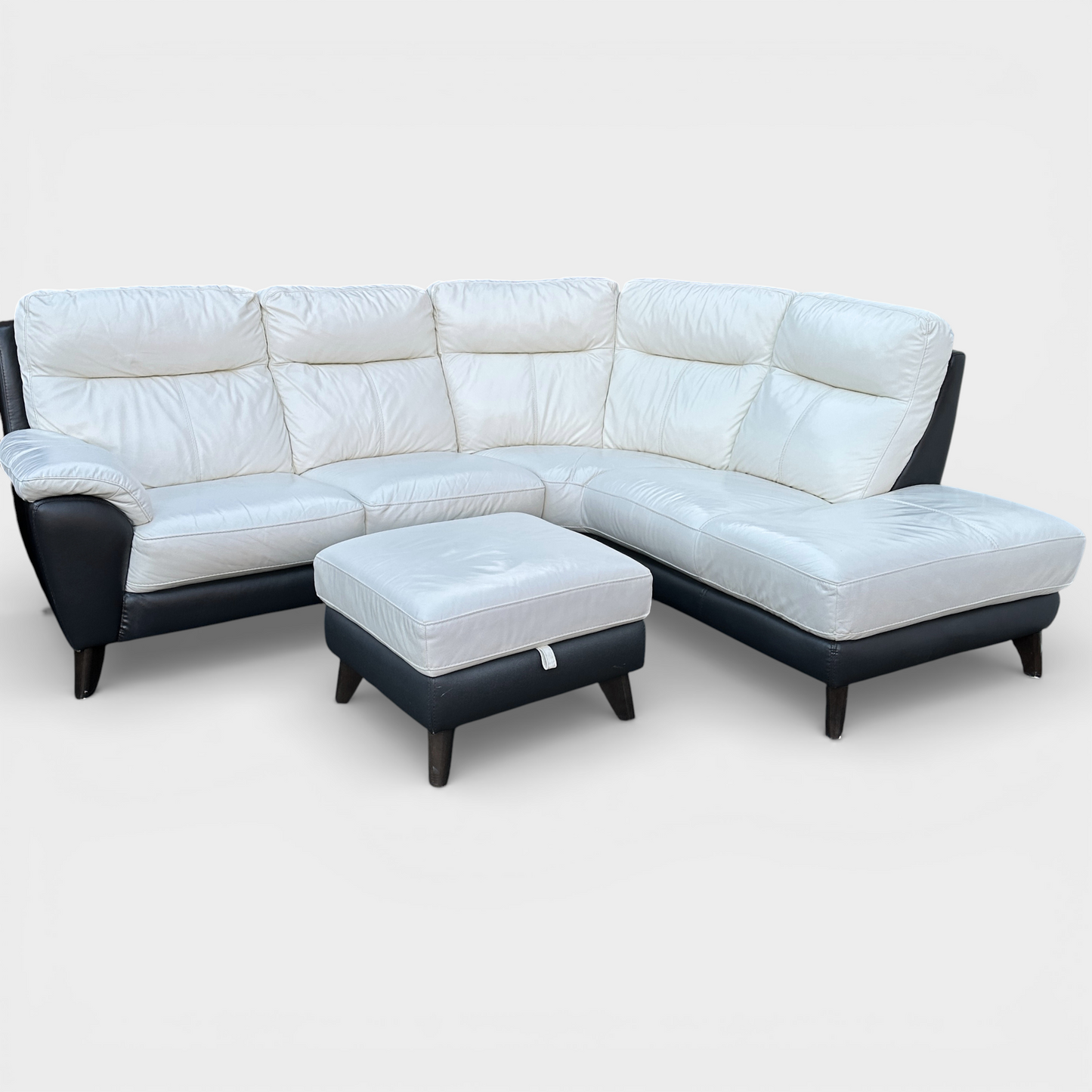 DFS Corner Sofa + Electric Recliner Armchair & Footstool - Genuine White Buttermilk/Brown Leather