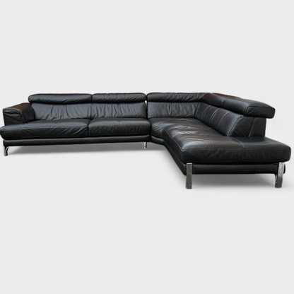 Dfs Full Genuine Black Leather Corner Sofa | RRP over £3000