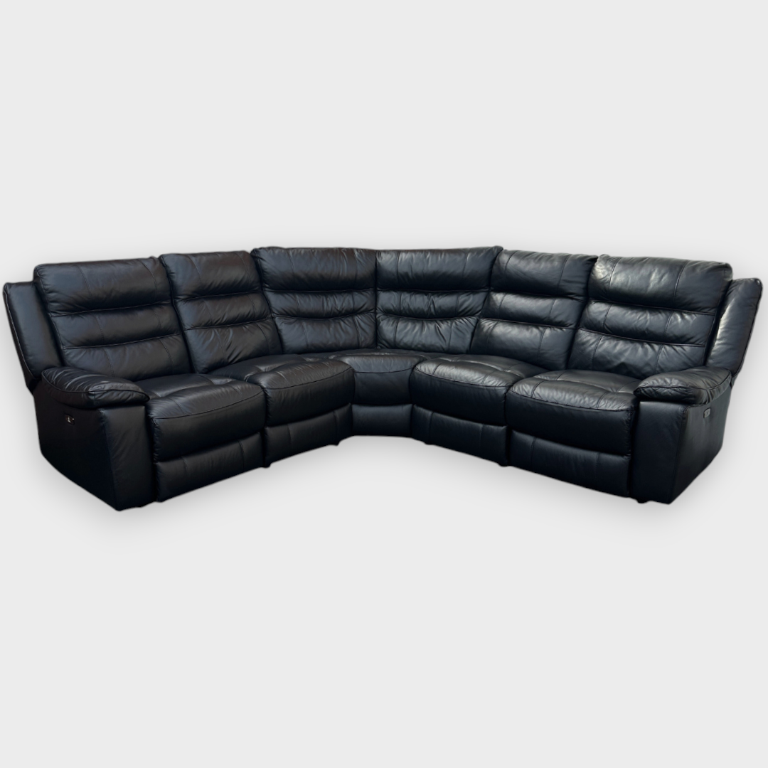 Jacque Dfs Full Leather Black Electric Recliner Corner Sofa & Swingle Chair RRP £3448