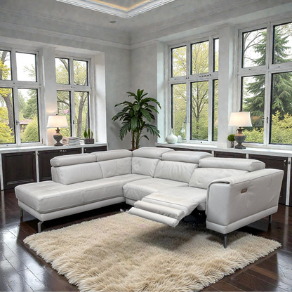 DFS Milano L-Shaped Electric Recliner Corner Sofa- Genuine Ivory Leather
