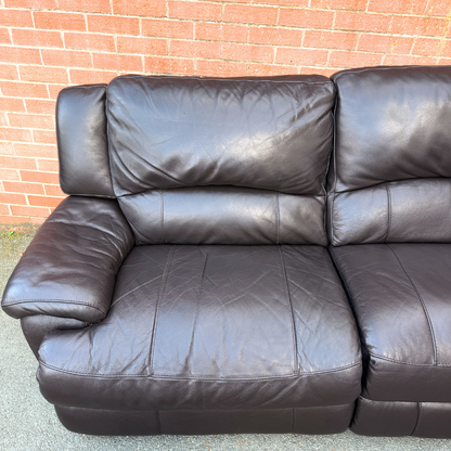 DFS Brown Leather 6/7 Seater Corner Sofa & Footstool - Electric Recliner