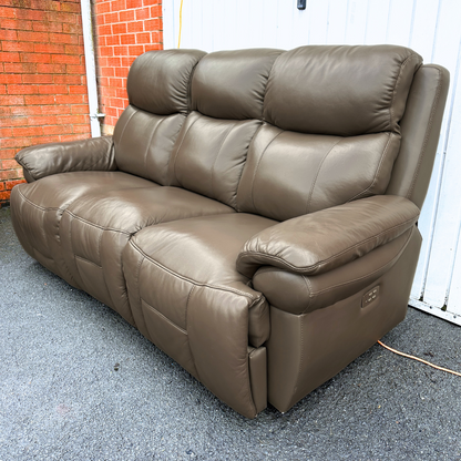 DFS Ex-Display Genuine Camel Brown Leather 3+2 Seater Sofa Suite with Electric Headrest & Recliners