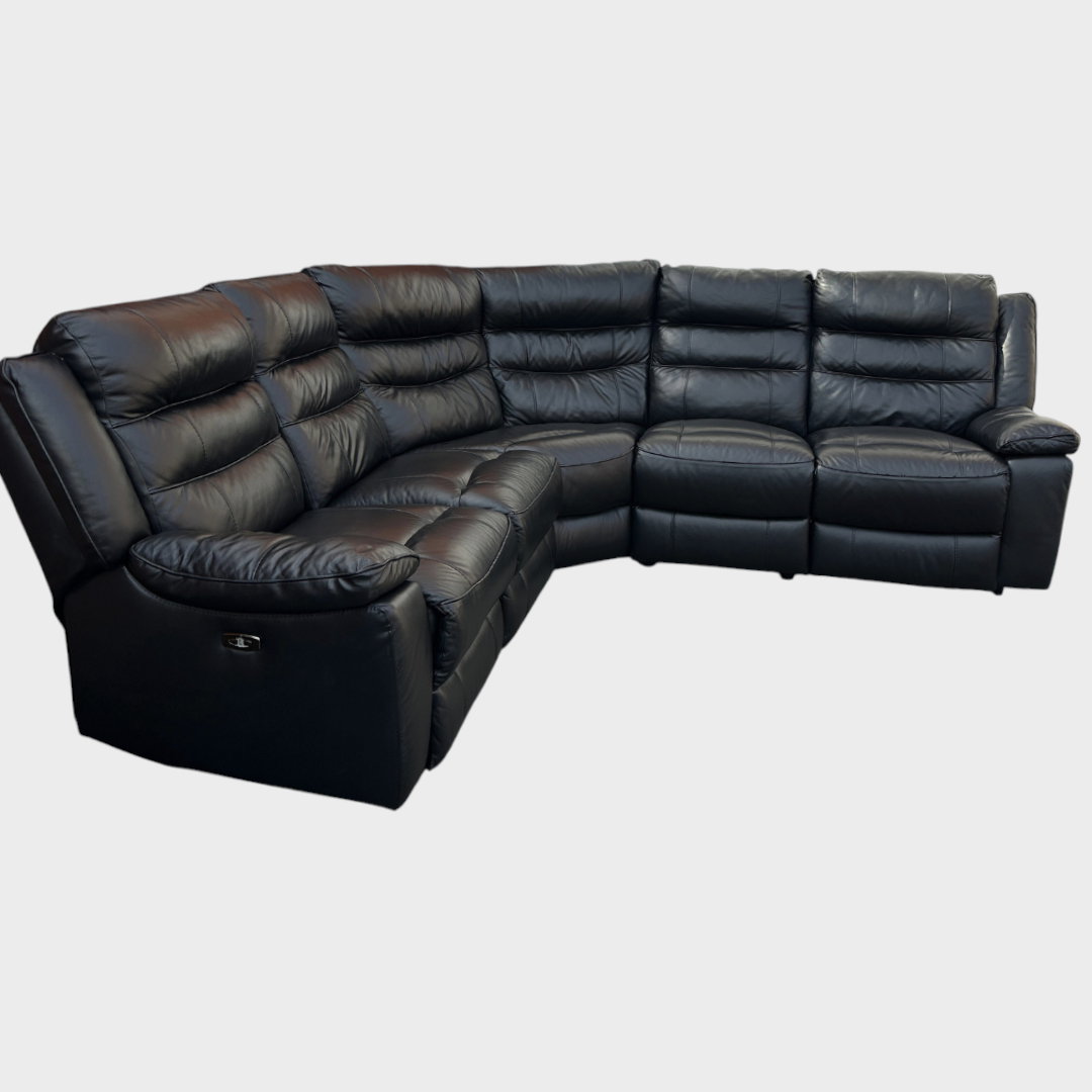 Jacque Dfs Full Leather Black Electric Recliner Corner Sofa & Swingle Chair RRP £3448