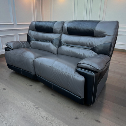 Two Tone 3 & 2 Seater Recliners Sofa Set - Dark Grey / Black Leather (DFS)