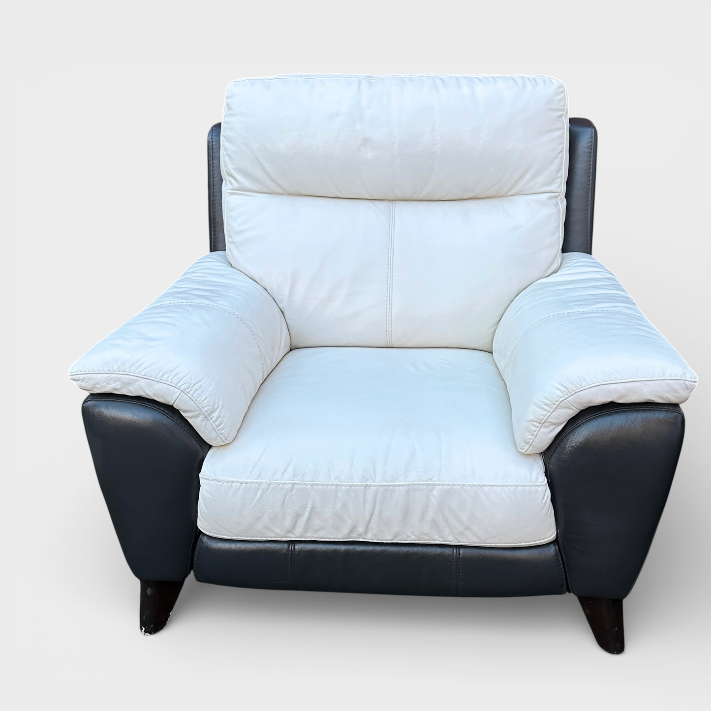 DFS Corner Sofa + Electric Recliner Armchair & Footstool - Genuine White Buttermilk/Brown Leather