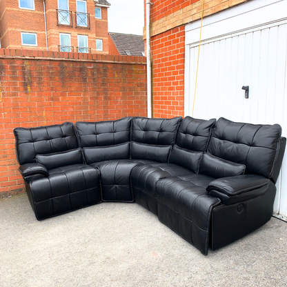 Sofology 5 Seater Electric Recliner Corner Sofa in Genuine Black Leather