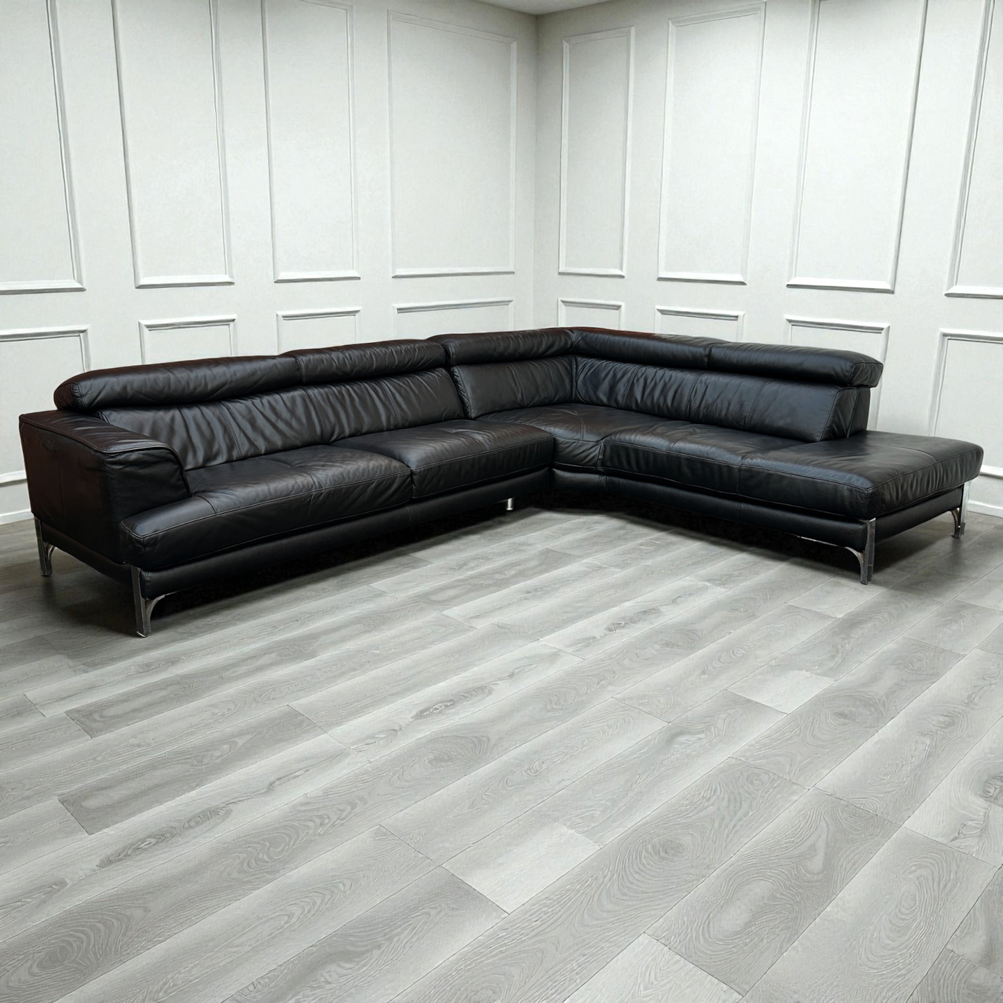 Dfs Full Genuine Black Leather Corner Sofa | RRP over £3000