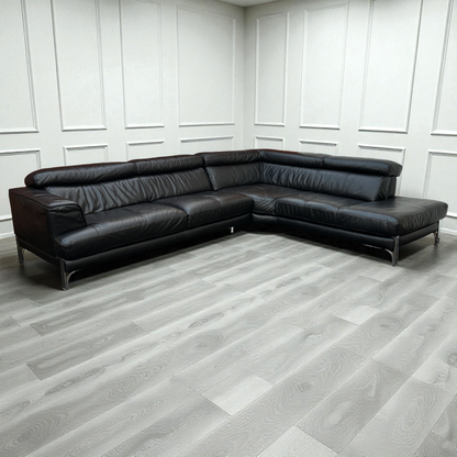 Dfs Full Genuine Black Leather Corner Sofa | RRP over £3000