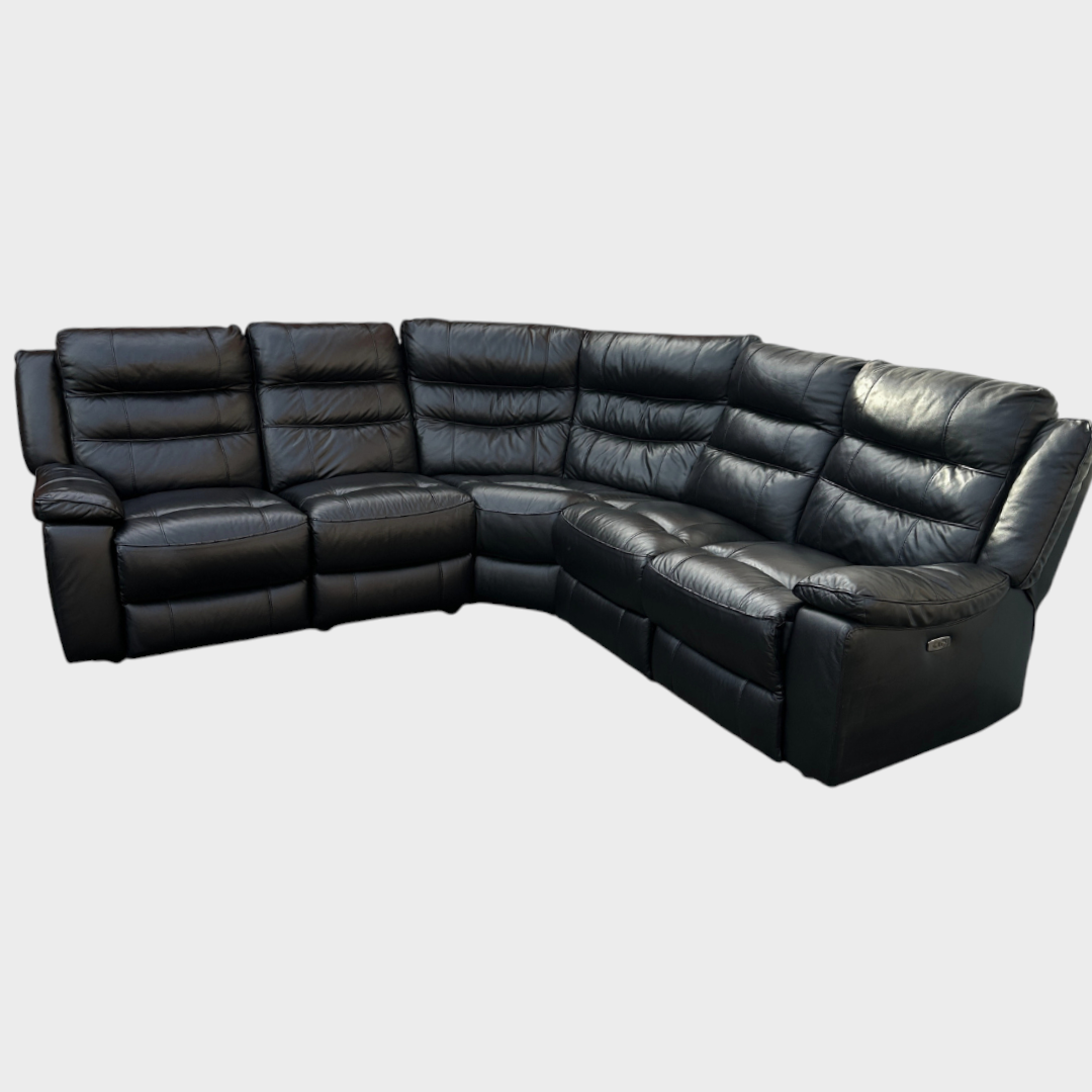 Jacque Dfs Full Leather Black Electric Recliner Corner Sofa & Swingle Chair RRP £3448