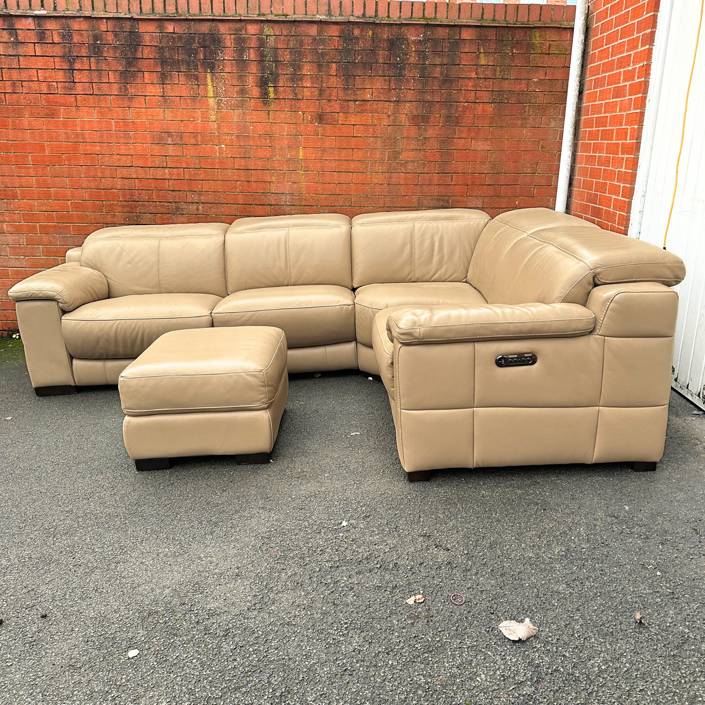 Sofology Laurence Corner Sofa-Electric Recliners & Headrests-Genuine Beige Leather | RRP £3699
