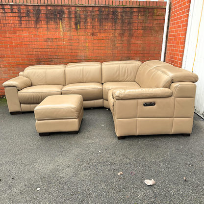 Sofology Laurence Corner Sofa-Electric Recliners & Headrests-Genuine Beige Leather | RRP £3699