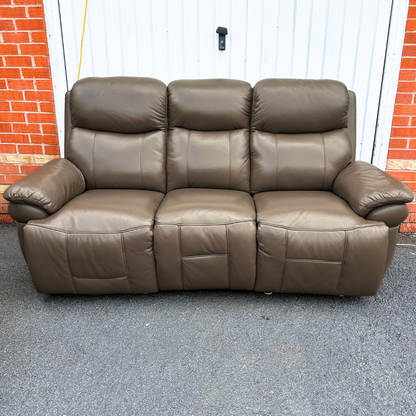 DFS Ex-Display Genuine Camel Brown Leather 3+2 Seater Sofa Suite with Electric Headrest & Recliners