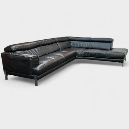 Dfs Full Genuine Black Leather Corner Sofa | RRP over £3000