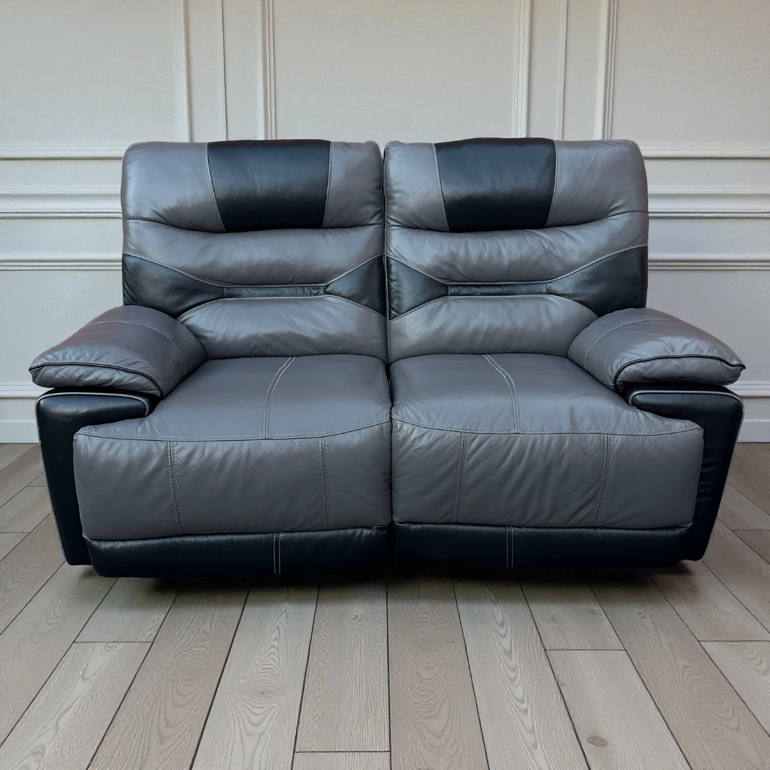Two Tone 3 & 2 Seater Recliners Sofa Set - Dark Grey / Black Leather (DFS)