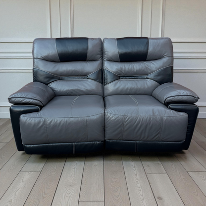 Two Tone 3 & 2 Seater Recliners Sofa Set - Dark Grey / Black Leather (DFS)
