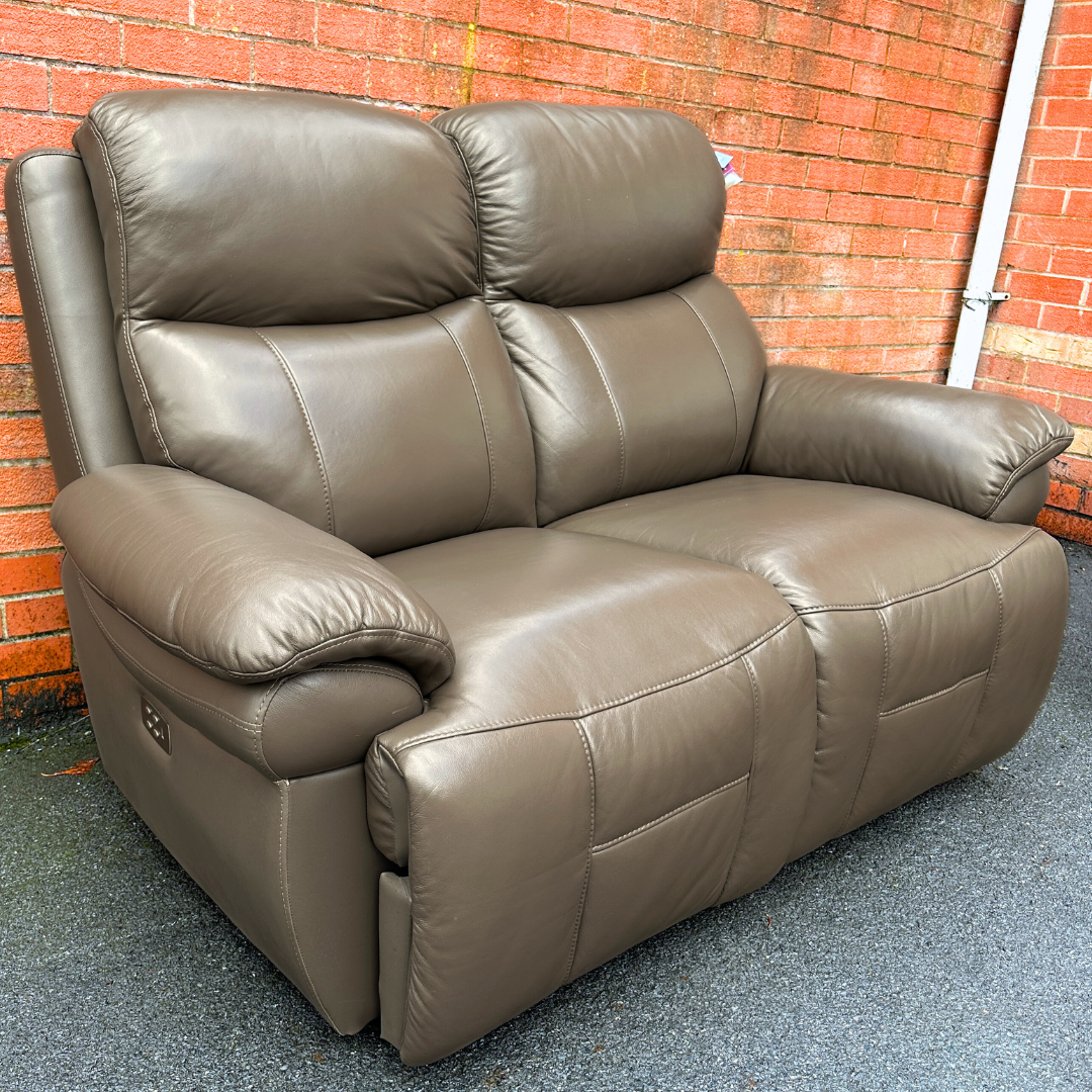 DFS Ex-Display Genuine Camel Brown Leather 3+2 Seater Sofa Suite with Electric Headrest & Recliners