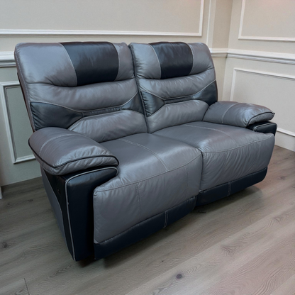 Two Tone 3 & 2 Seater Recliners Sofa Set - Dark Grey / Black Leather (DFS)