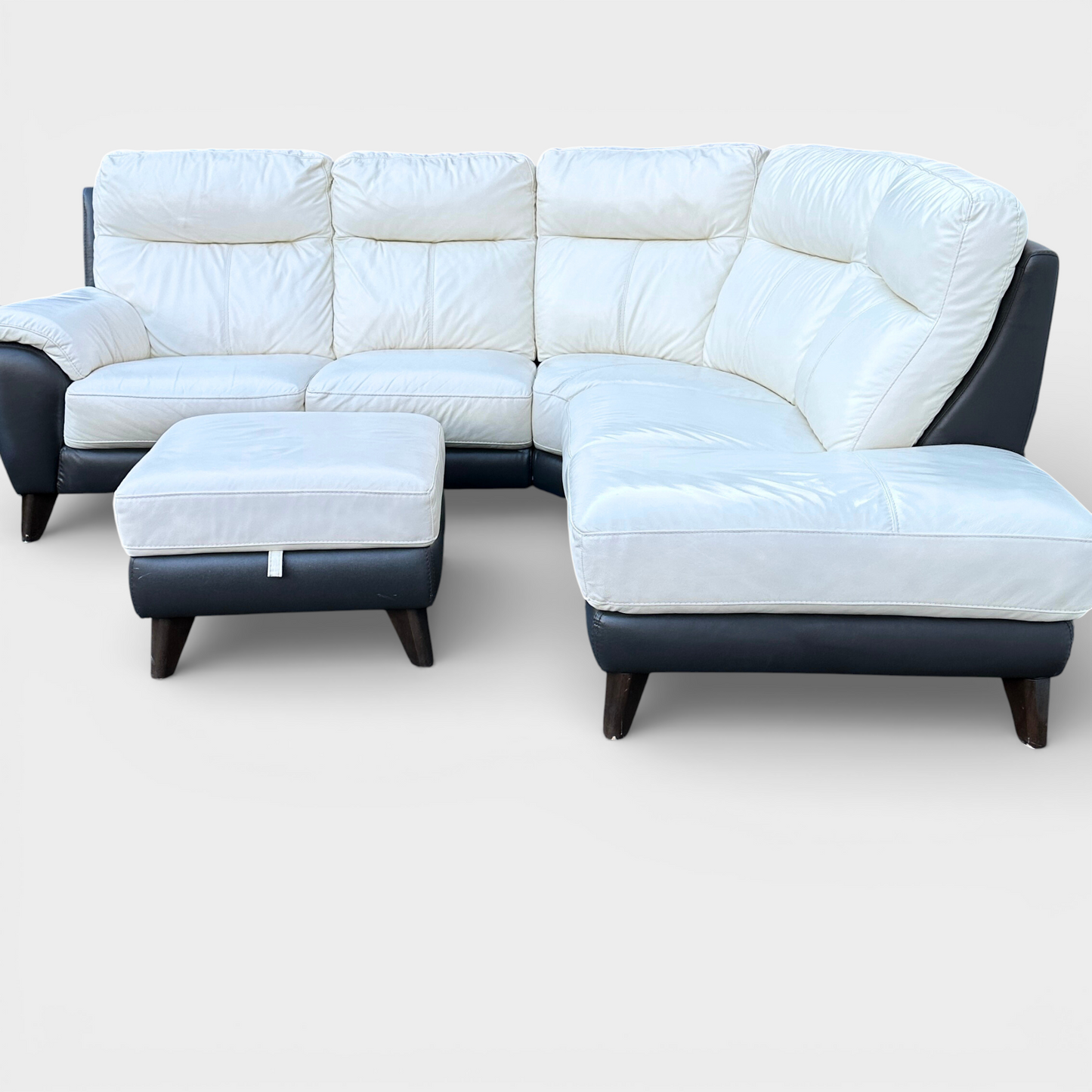 DFS Corner Sofa + Electric Recliner Armchair & Footstool - Genuine White Buttermilk/Brown Leather
