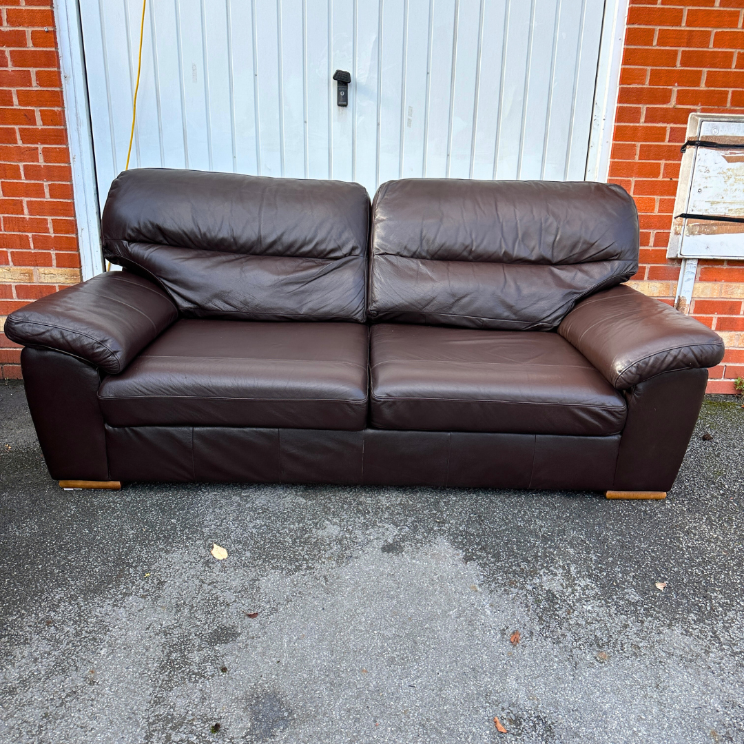 Brown Leather 3+1 Seater Sofa Set with Footrest