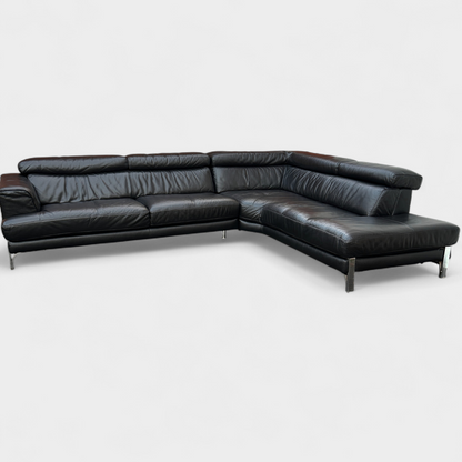 Dfs Full Genuine Black Leather Corner Sofa | RRP over £3000