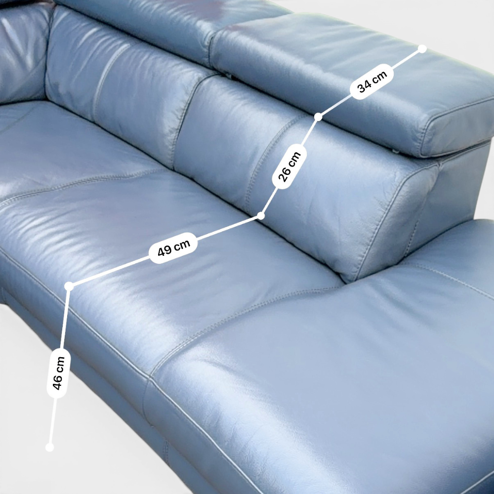 DFS Power Recliner Corner Sofa & Armchair Suite in Genuine Denim Blue Leather | RRP £4890
