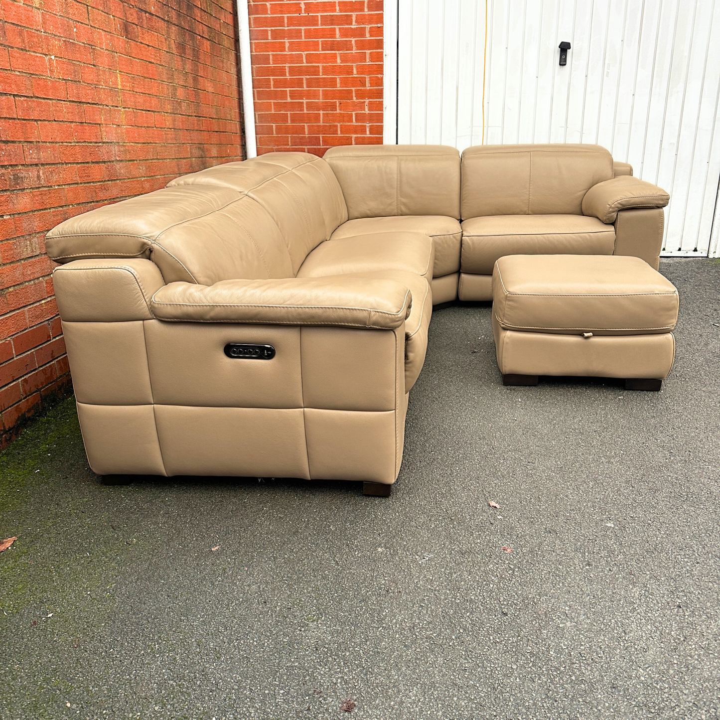 Sofology Laurence Corner Sofa-Electric Recliners & Headrests-Genuine Beige Leather | RRP £3699