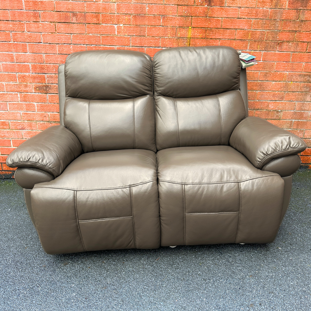 DFS Ex-Display Genuine Camel Brown Leather 3+2 Seater Sofa Suite with Electric Headrest & Recliners
