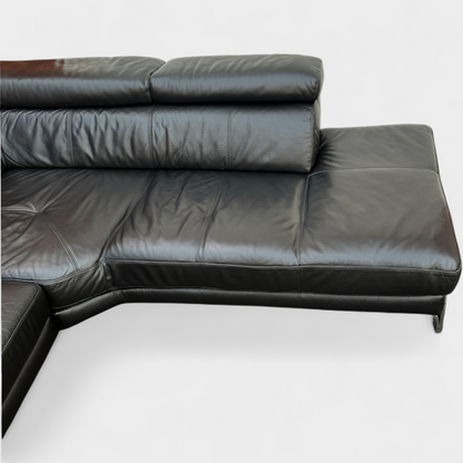 Dfs Full Genuine Black Leather Corner Sofa | RRP over £3000