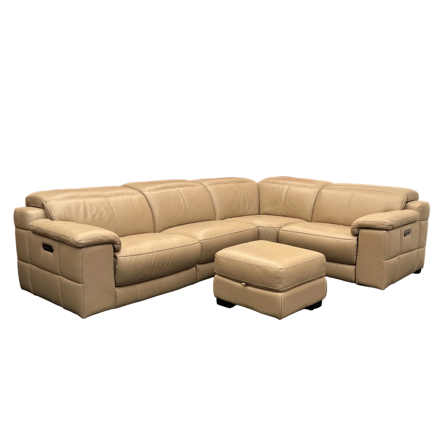 Sofology Laurence Corner Sofa-Electric Recliners & Headrests-Genuine Beige Leather | RRP £3699
