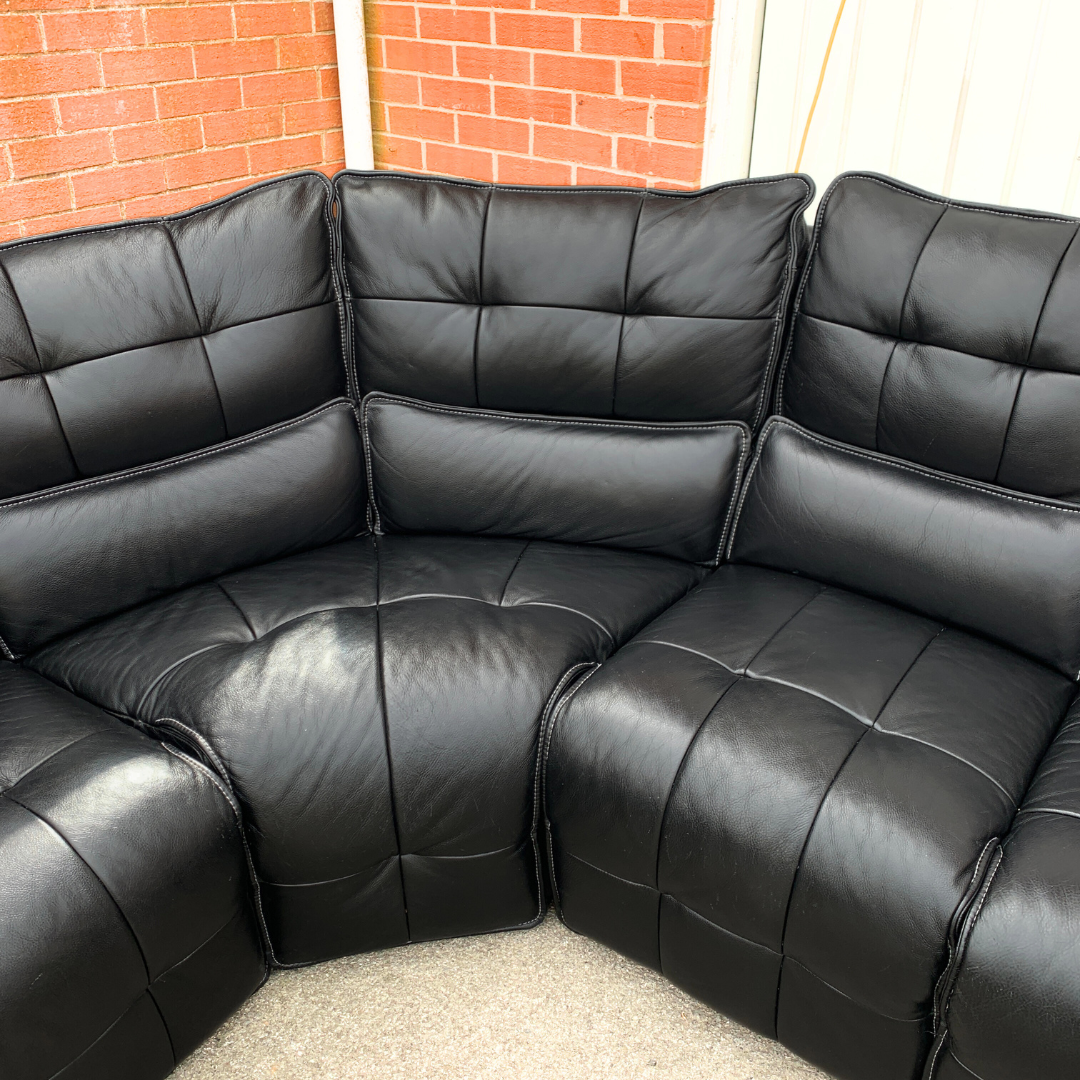 Sofology 5 Seater Electric Recliner Corner Sofa in Genuine Black Leather