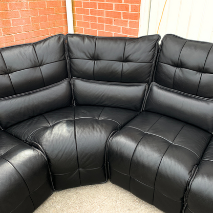 Sofology 5 Seater Electric Recliner Corner Sofa in Genuine Black Leather