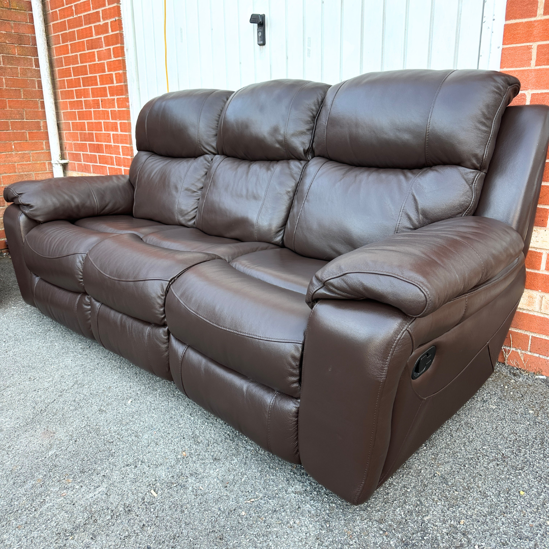 DFS Ex-Display-Never Used! 3+2+1 Seater Sofa Suite - Manual Recliners in Genuine Brown Leather