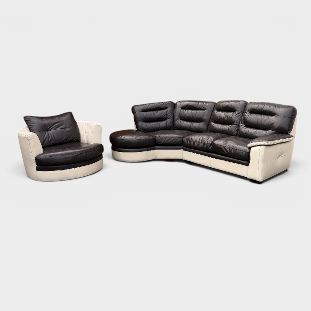 Dfs 5/6 Seater Corner Sofa & FREE Swivel Chair - Brown/Cream Leather