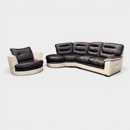 Dfs 5/6 Seater Corner Sofa & FREE Swivel Chair - Brown/Cream Leather
