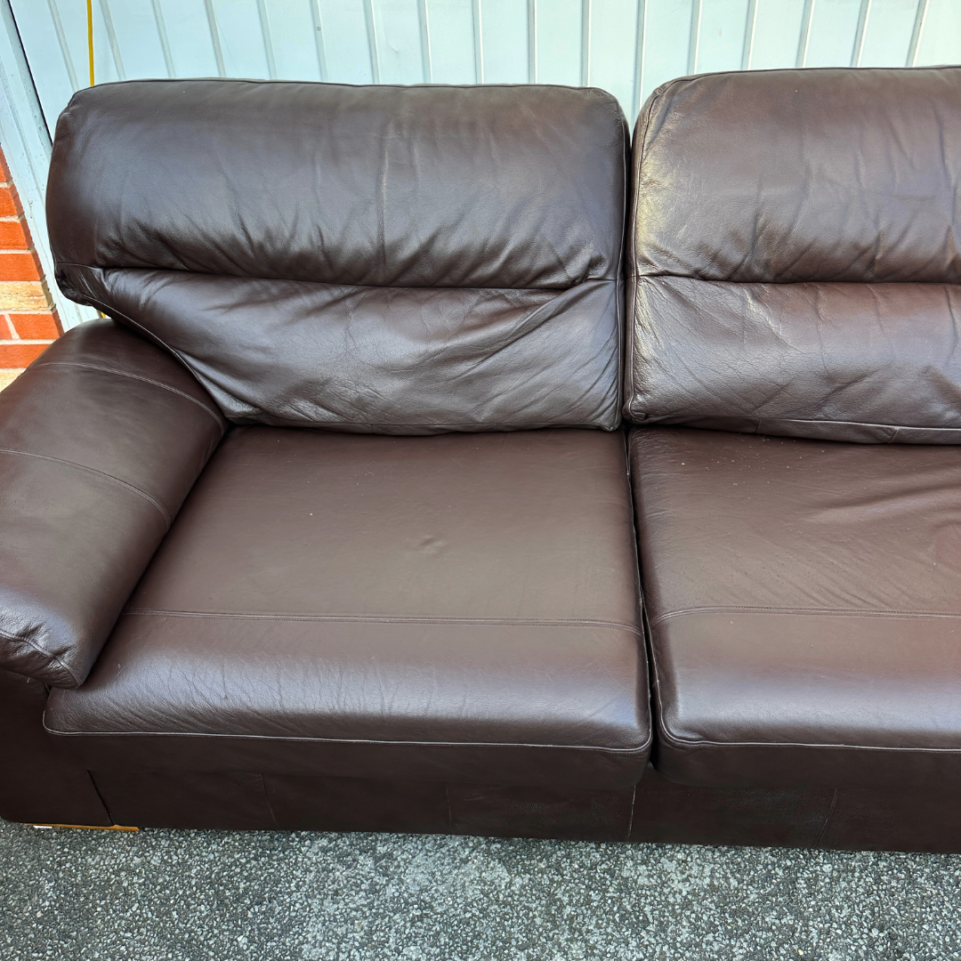 Brown Leather 3+1 Seater Sofa Set with Footrest