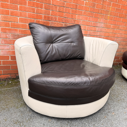 Dfs 5/6 Seater Corner Sofa & FREE Swivel Chair - Brown/Cream Leather