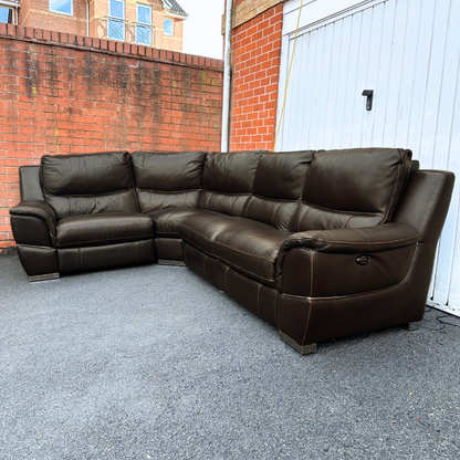 DFS Brown Leather 6/7 Seater Corner Sofa with Electric Recliner in Genuine Brown Leather