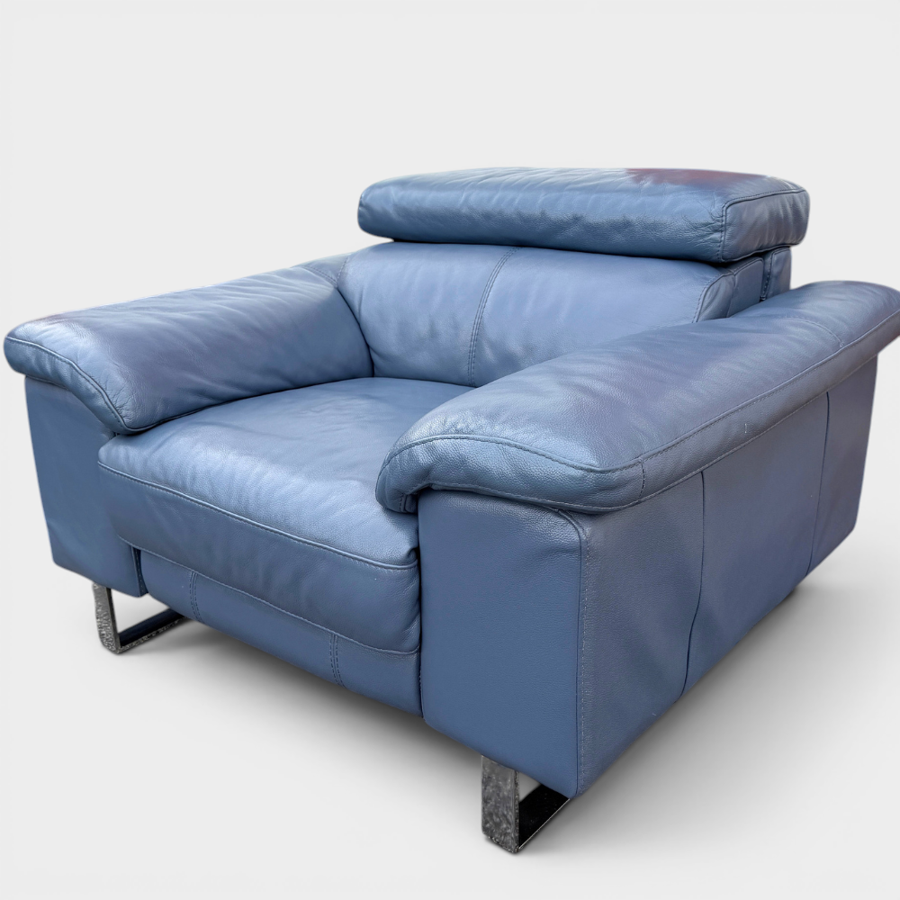 DFS Power Recliner Corner Sofa & Armchair Suite in Genuine Denim Blue Leather | RRP £4890
