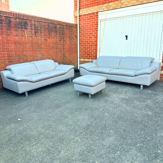 Sofology 4+3 Seater Sofa Set with Adjustable Headrest & Armrest - Light Grey Leather
