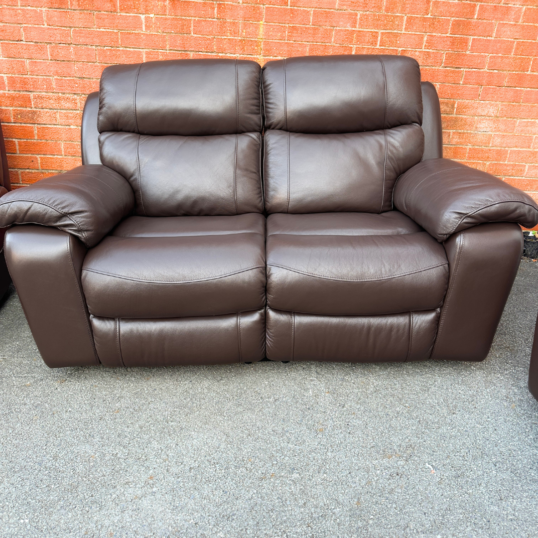 DFS Ex-Display-Never Used! 3+2+1 Seater Sofa Suite - Manual Recliners in Genuine Brown Leather