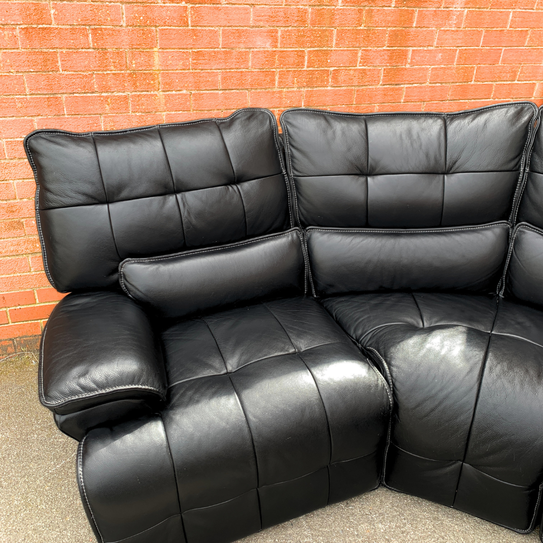 Sofology 5 Seater Electric Recliner Corner Sofa in Genuine Black Leather