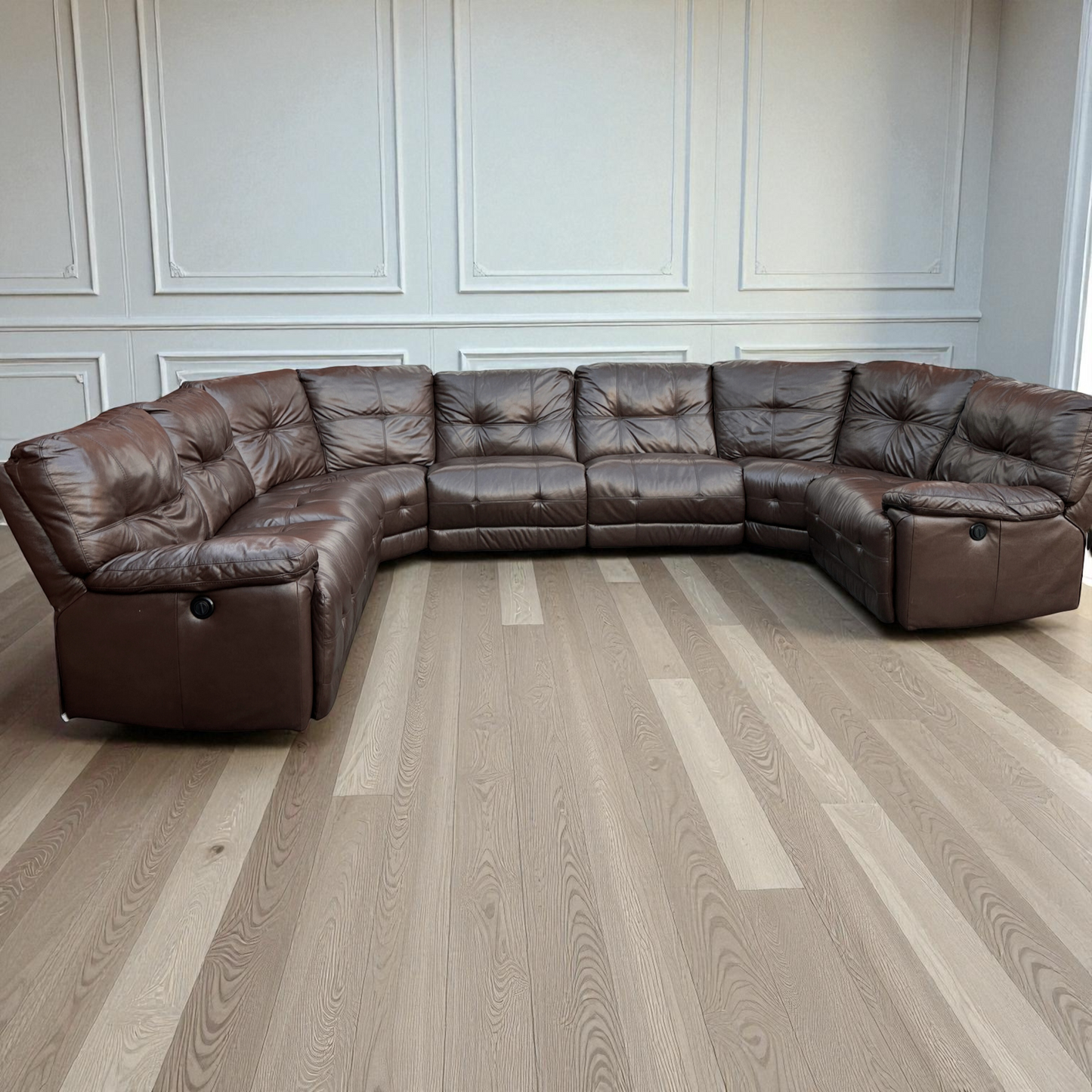 DFS Brown Leather Modular Corner Sofa with 4 Seater Electric Recliners  | RRP over £3000