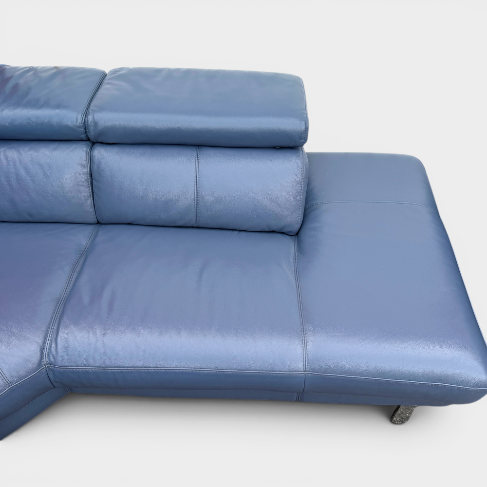 DFS Power Recliner Corner Sofa & Armchair Suite in Genuine Denim Blue Leather | RRP £4890