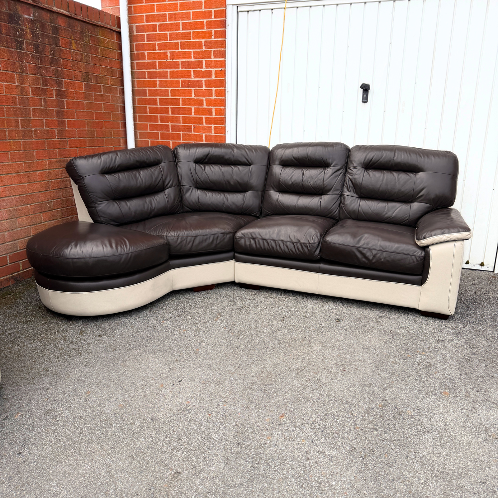 Dfs 5/6 Seater Corner Sofa & FREE Swivel Chair - Brown/Cream Leather
