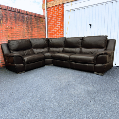 DFS Brown Leather 6/7 Seater Corner Sofa with Electric Recliner in Genuine Brown Leather